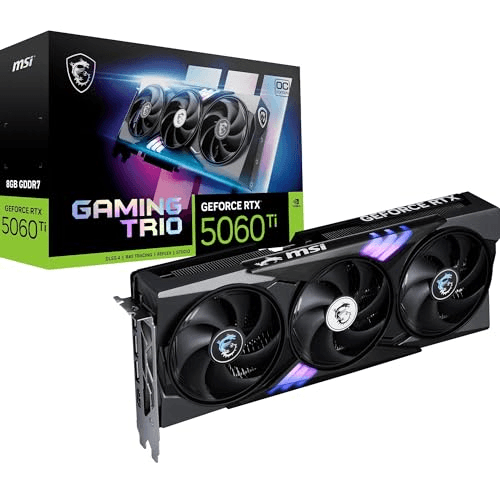 Oferta para el producto MSI NVIDIA GeForce RTX 5060 Ti 8G Gaming Trio OC GDDR7 128bit Tarjeta gráfica Gaming, Boost Clock hasta 2662 MHz, PCIe Gen 5, DLSS 4, DP 2.1 x 3, HDMI 2.1 x 1, SFF Ready por solo € Carátula de MSI NVIDIA GeForce RTX 5060 Ti 8G Gaming Trio OC GDDR7 128bit Tarjeta gráfica Gaming, Boost Clock hasta 2662 MHz, PCIe Gen 5, DLSS 4, DP 2.1 x 3, HDMI 2.1 x 1, SFF Ready