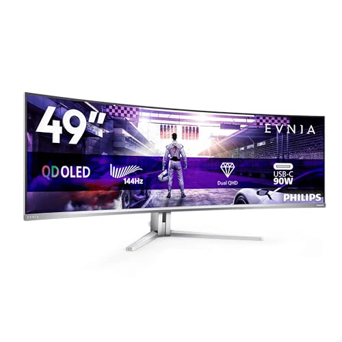 Carátula de Philips Evnia 49M2C8900LA - Monitor Gaming Curvo OLED DQHD de 49 Pulgadas, 144 Hercios, 0,03ms GtG, HDR400, Ambiglow (5120x1440, HDMI 2.1, DisplayPort 1.4, USB-C, USB Hub) Blanco para PC Carátula de Philips Evnia 49M2C8900LA - Monitor Gaming Curvo OLED DQHD de 49 Pulgadas, 144 Hercios, 0,03ms GtG, HDR400, Ambiglow (5120x1440, HDMI 2.1, DisplayPort 1.4, USB-C, USB Hub) Blanco para PC
