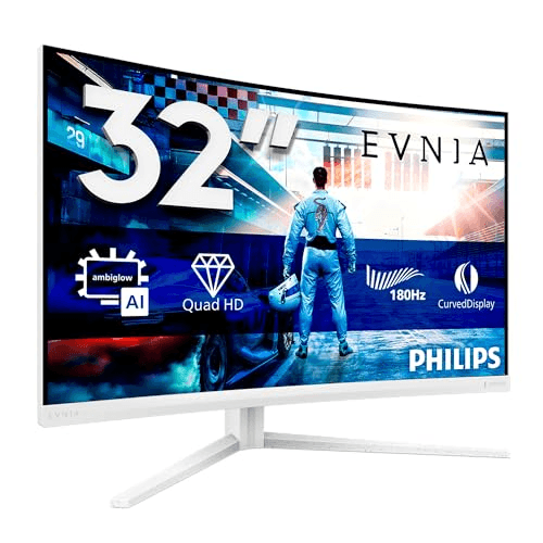 Carátula de Philips Evnia 32M2C5501 - Monitor Gaming Curvo QHD de 32 Pulgadas, 180 Hz, 1 ms GtG, FreeSync Premium Blanco para PC