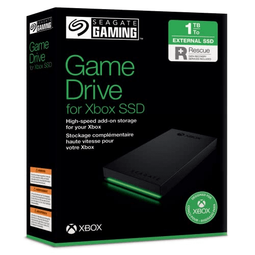 Carátula de Seagate Game Drive SSD for Xbox 1 TB - Unidad en estado sólido externa, 3,5 pulgadas, USB 3.2 Gen 1, con iluminación LED verde integrada y 3 años Rescue Services (STLD1000400)