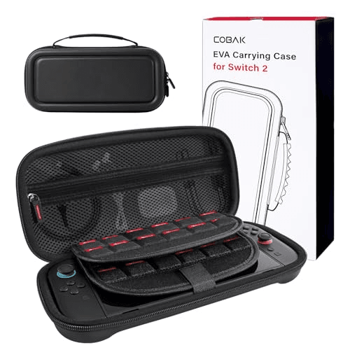 Carátula de CoBak Funda Nintendo Switch 2 (2025) - Set 3en1: 2 Protectores Vidrio + 2 Gomas Palancas + Funda Rígida Portátil, Negro