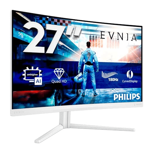 Carátula de Philips Evnia 27M2C5501 - Monitor Gaming Curvo QHD de 27 Pulgadas, 180 Hz, 1 ms GtG, FreeSync Premium (2560x1440, 2X HDMI 2.0, 1x DisplayPort1.4) Blanco para Multiplataforma