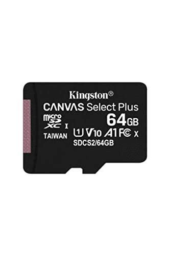 Carátula de Kingston Canvas Select Plus Tarjeta microSD, SDCS2/64GB Class 10 con Adaptador SD, Negro para Nintendo