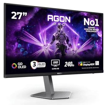 Carátula de AOC AG276UZD Monitor Gaming 27 Pulgadas UHD, 280Hz, QD-OLED, 0.03 ms GtG, HDR400 TrueBlack, G-Sync Compat, Altura Ajustable, Altavoces (3840x2160, 2X HDMI 2.1, 1x DP 2.1, USB-Hub), Negro/Gris para PC