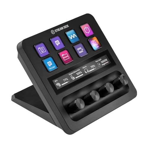 Carátula de Elgato Stream Deck +, mezclador de audio, controlador de directo y estudio para creación de contenido, streaming, juegos, con banda táctil, diales y teclas LCD personalizables, funciona con Mac y PC