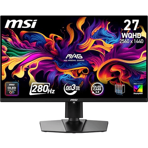 Carátula de MSI mag 271QP QD-OLED X28 Monitor Gaming WQHD de 27 Pulgadas, Panel OLED Quantum Dot de 2560 x 1440, 280 Hz, 0,03 ms, DisplayHDR True Black 400, inclinación, Altura Ajustable, para PC