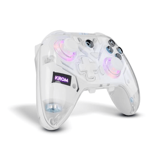 Carátula de KROM KRYSTAL — Mando Inalámbrico Transparente Bluetooth 5.0, RGB, 17 Botones Customizables, Vibración Dual, Macros, Compatibl para PC