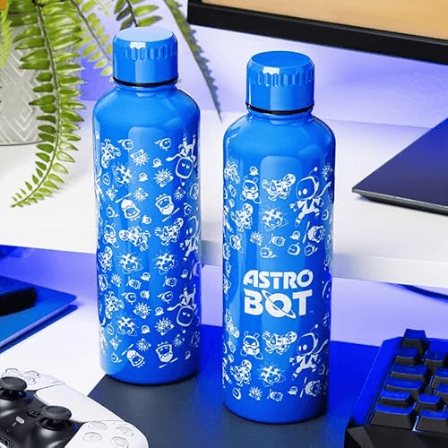 Carátula de Paladone Astro Bot Botella de agua de metal, botella de acero inoxidable de 500 ml con tapa de rosca, termo de viaje reutilizable para jugadores, escuela, trabajo y regalos para PlayStation
