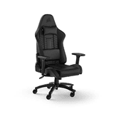 Carátula de Corsair TC100 Relaxed Silla para Juegos - Leatherette - Diseño Inspirado en Las Carreras - Cojín Lumbar - Almohada Cervical Extraíble de Espuma Viscoelástica - Reposabrazos Ajustables - Negro