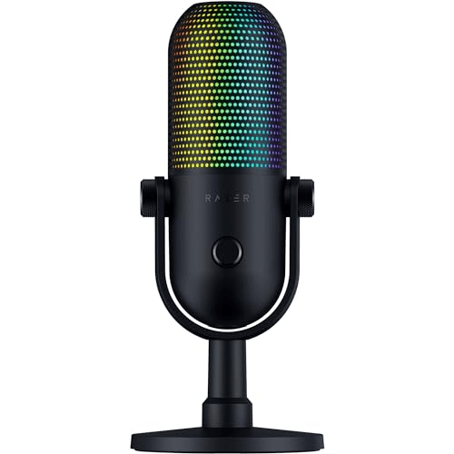 Carátula de Razer Seiren V3 Chroma - Micrófono USB RGB con pulsación para silenciar (Iluminación Reactiva Para Streaming y juegos, Micrófono de condensador supercardioide) Negro para PC