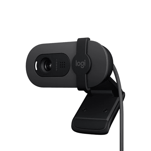 Carátula de Logitech Brio 100, cámara web Full HD para reuniones y streaming, equilibrio de iluminación automático, micrófono integrado, tapa de privacidad, USB-A, Microsoft Teams, Google Meet, Zoom y más,Grafito para PC