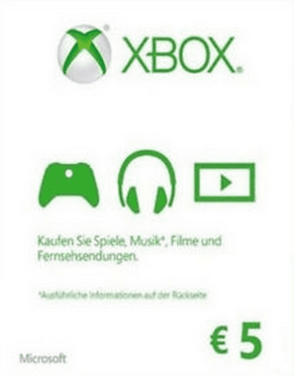 Carátula de Microsoft Gift Card - €5 EUR Xbox One/360