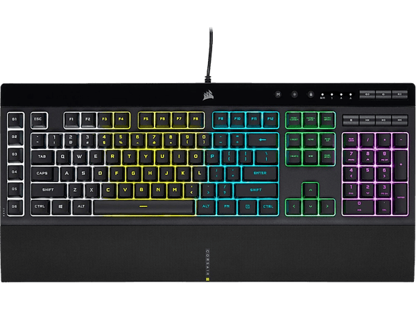 Carátula de Teclado gaming - Corsair K55 PRO, Con cable, USB, Retroiluminación RGB, 5 zonas, IP42, Anti-ghosting, Negro para PC