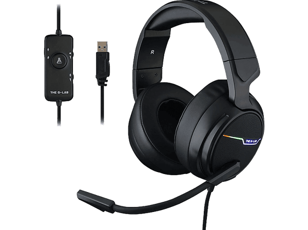 Carátula de Auriculares gaming - The G-LAB Korp Thallium 7.1, Reducción ruido, Micrófono, Retroiluminado, Cable USB, Negro para PlayStation